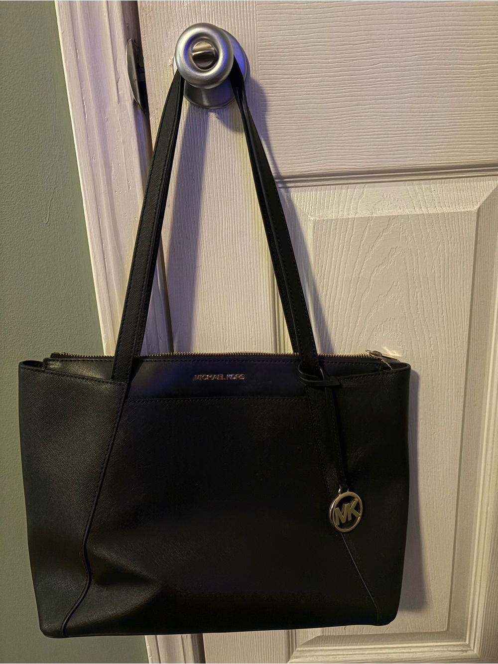 Michael Kors Black Leather Tote with MK Charm